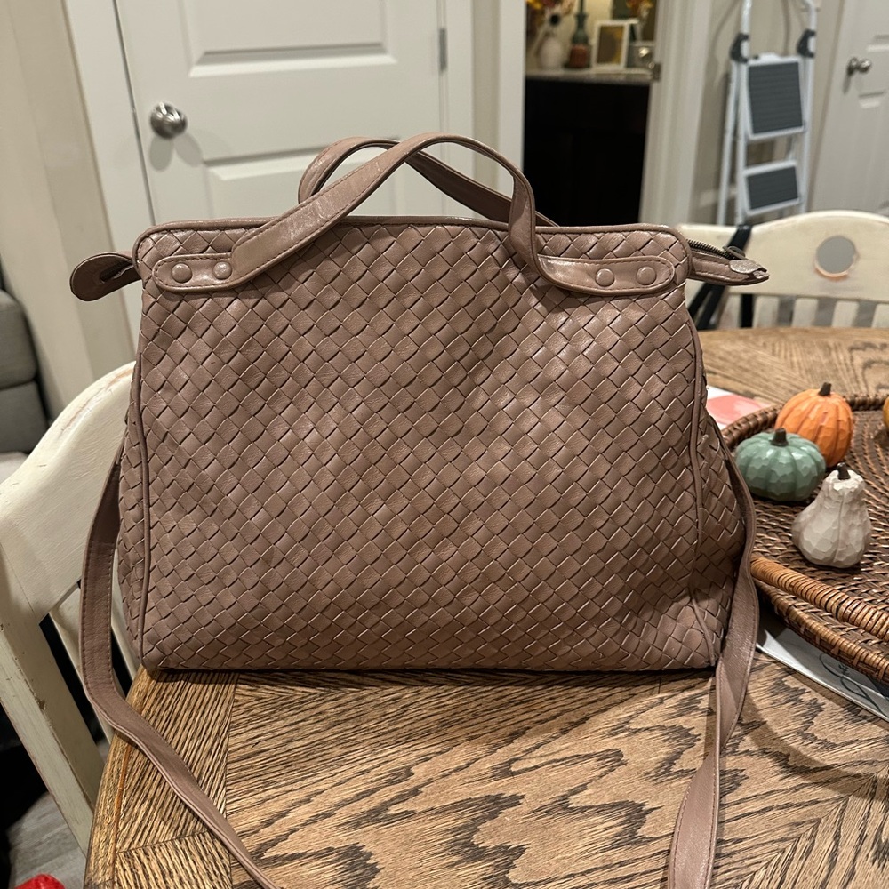 Amelia Berko Tan Woven Leather Tote